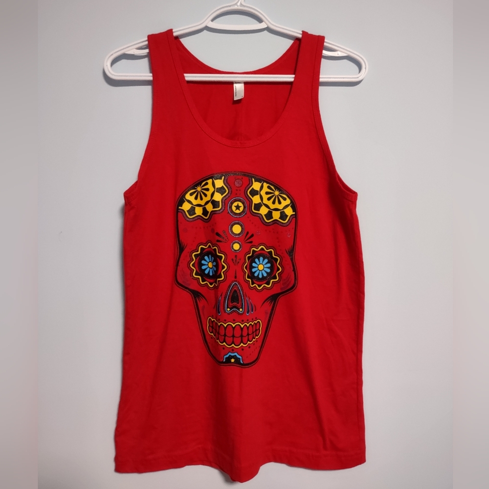 American Apparel Geometric Skull Red Tank Top Cotton Men Unisex S
